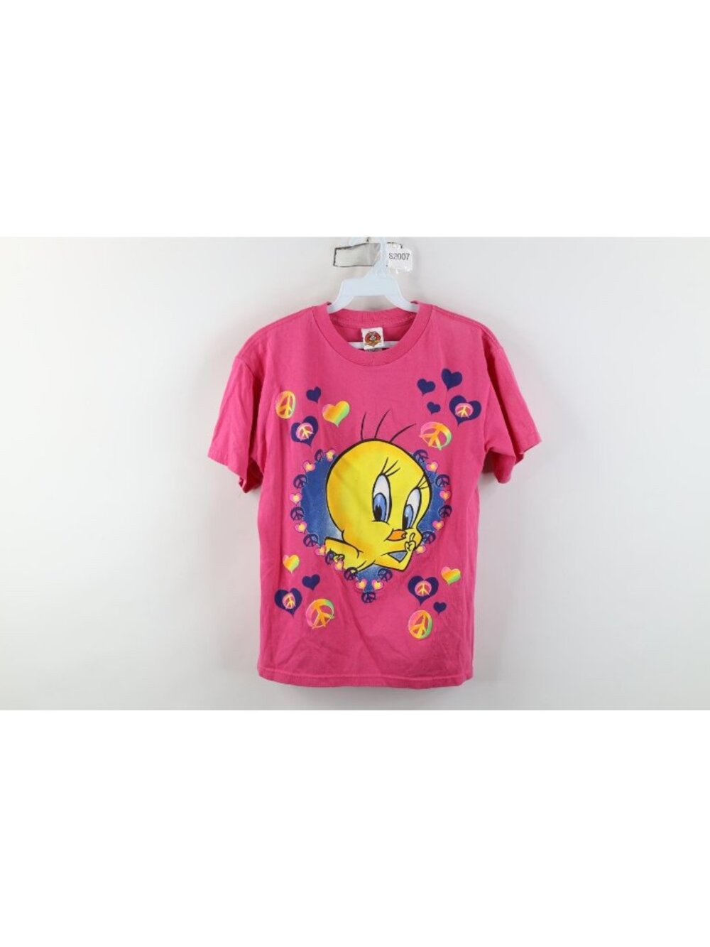 Vintage 90s Looney Tunes Girls XL Peace Sign Heart Tweety Bird T-Shirt Pink USA